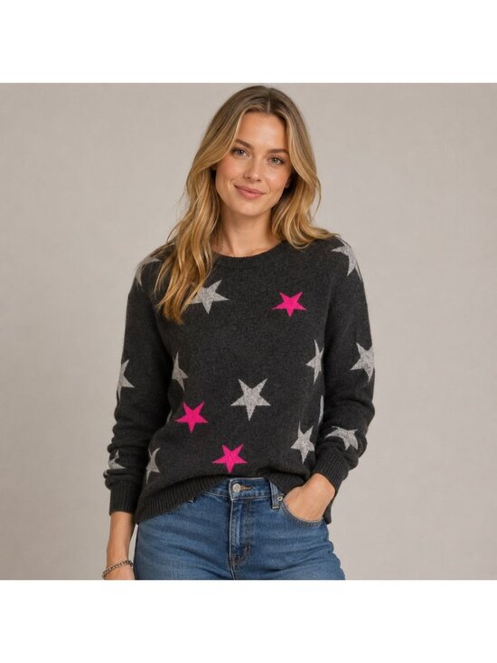 Philosophy Sweaters - Philosophy Women's Cashmere Star Sweater Gray Pink Fuchsia Cozy Chic L